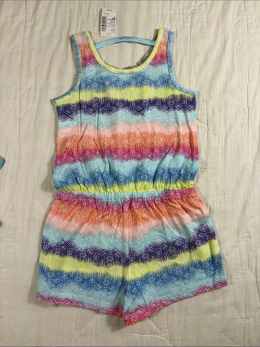 The Childrens Place Girls Romper 2‎ Pack Blue Multi Color Geometric Size 5/6 S